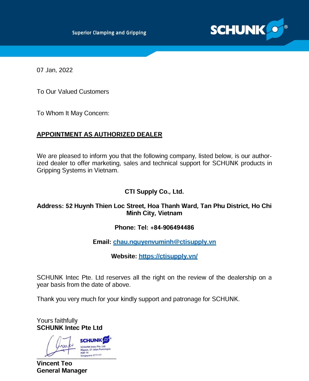 CTI Supply đại lý Schunk Việt Nam