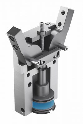 Mechanical grippers grasp as show here with the sectional view of a radial gripper. Festo
