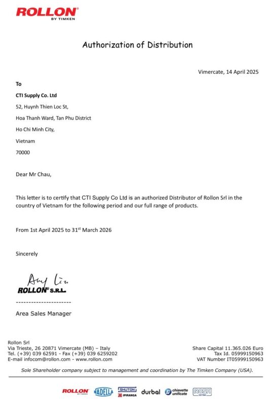 Rollon distributor certificates