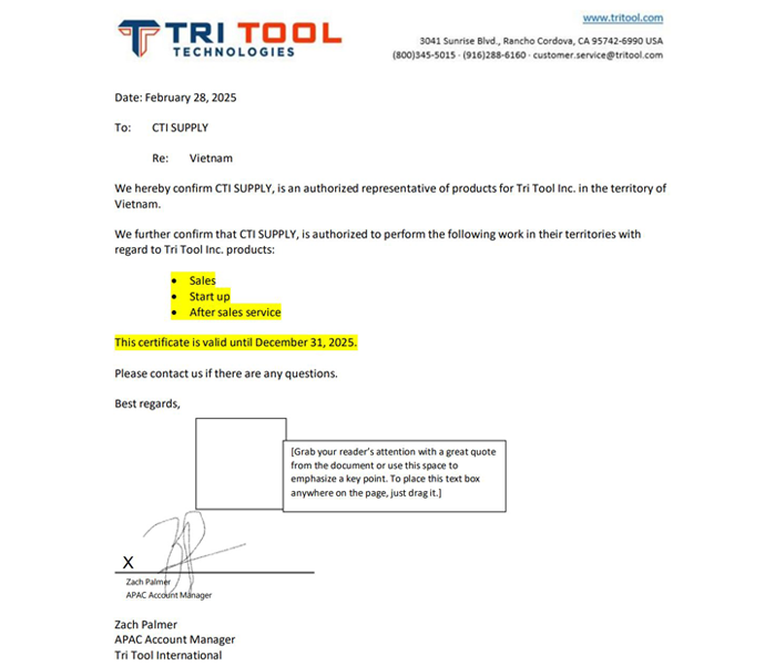 Nhà cung cấp 6 chứng nhận đại lý Tri Tool
