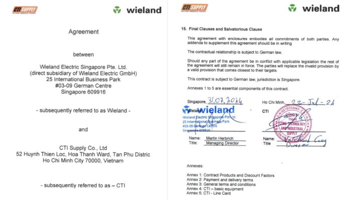Đại lý Wieland Việt Nam - CTI Supply 2 Chứng nhận đại lý Wieland