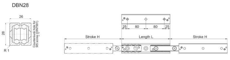 Thanh trượt ống lồng DBN28-610-633