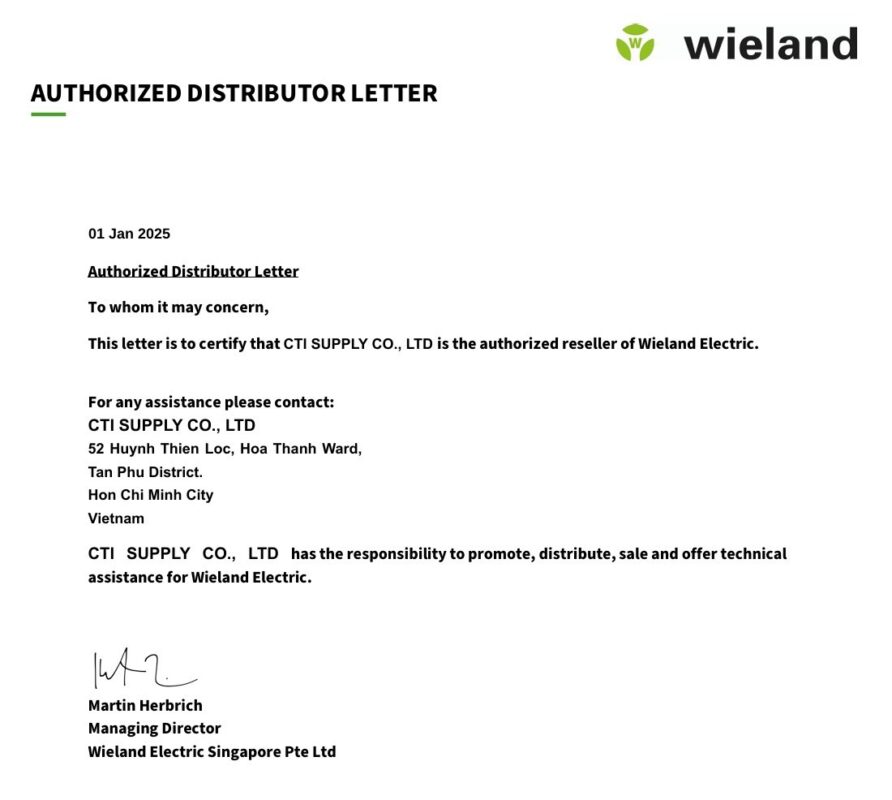 Chứng nhận đại lý chính thức Wieland