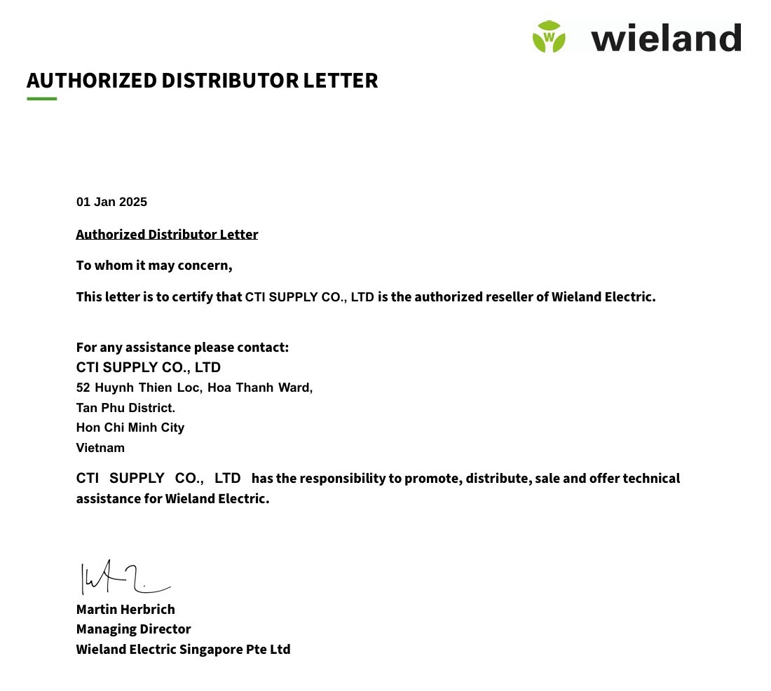 Chứng nhận đại lý chính thức Wieland